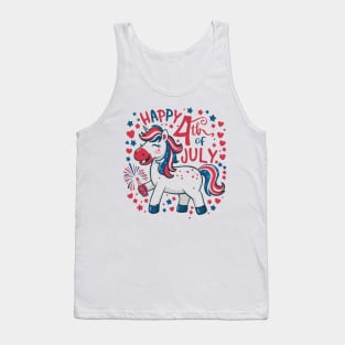 Happy 4th of July USA American Flag with Funny Unicorn Tank Top
